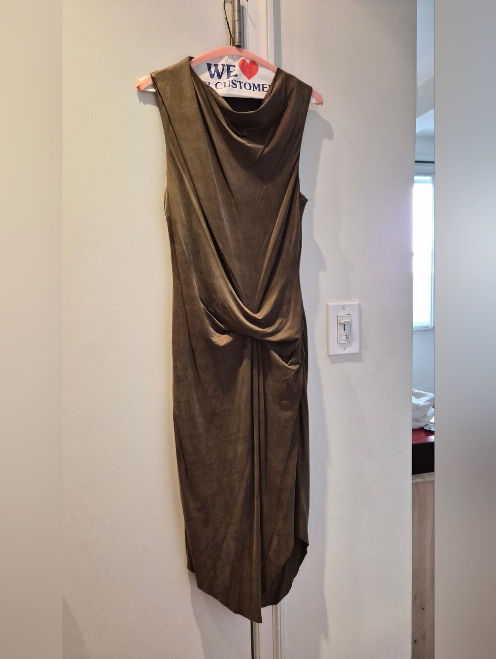 Helmut Lang Draped BodyCon Maxi Dress in Taupe Size Small